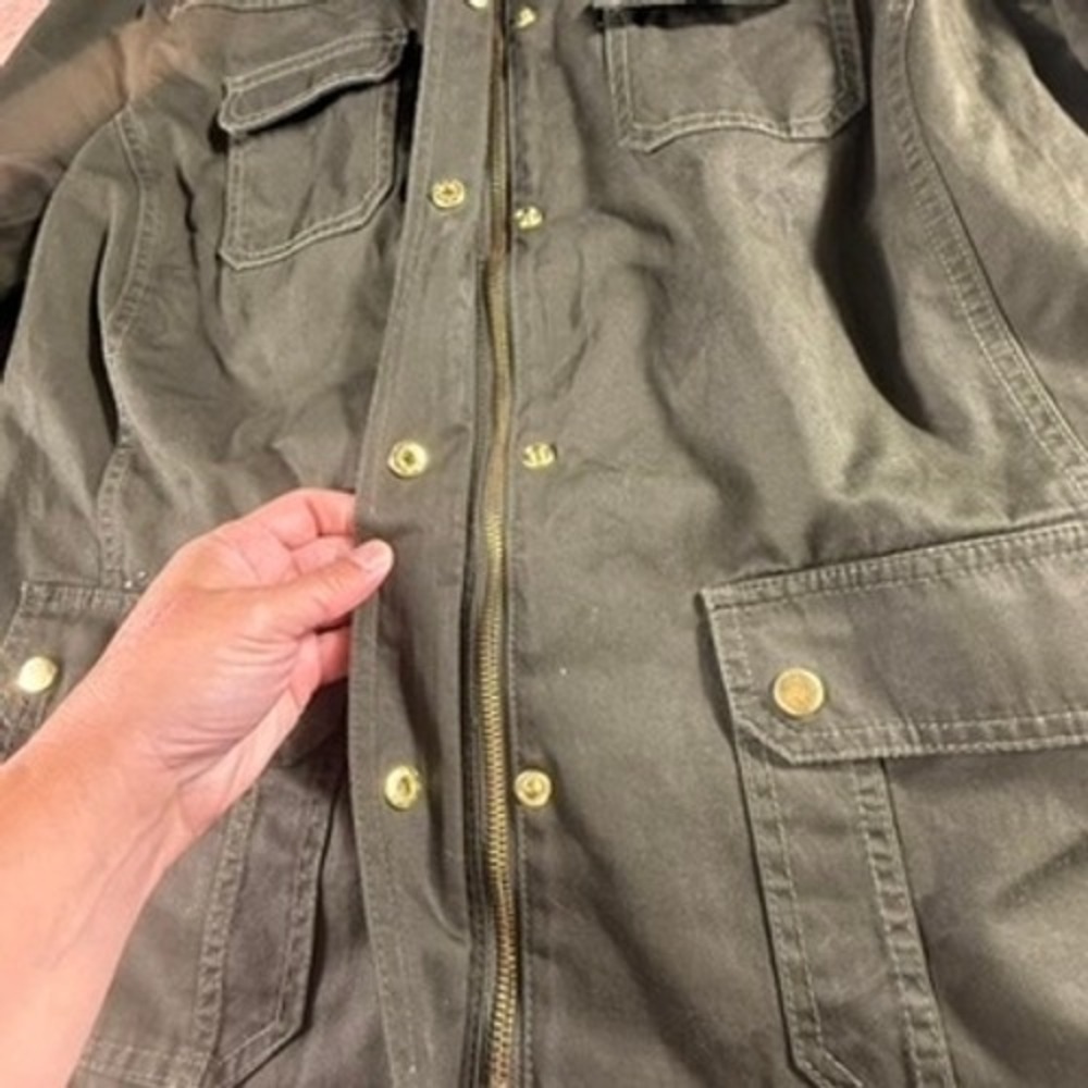 Talbots Women's Field Utility Jacket Olive Green Pockets 14W Fall Chore Canvas - Picture 11 of 16